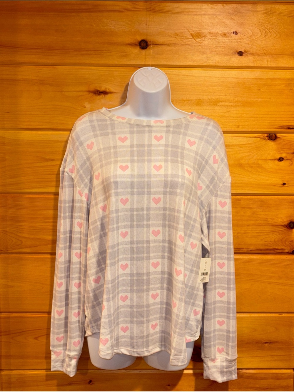 Loft Light Gray Plaid Heart Pajama Top